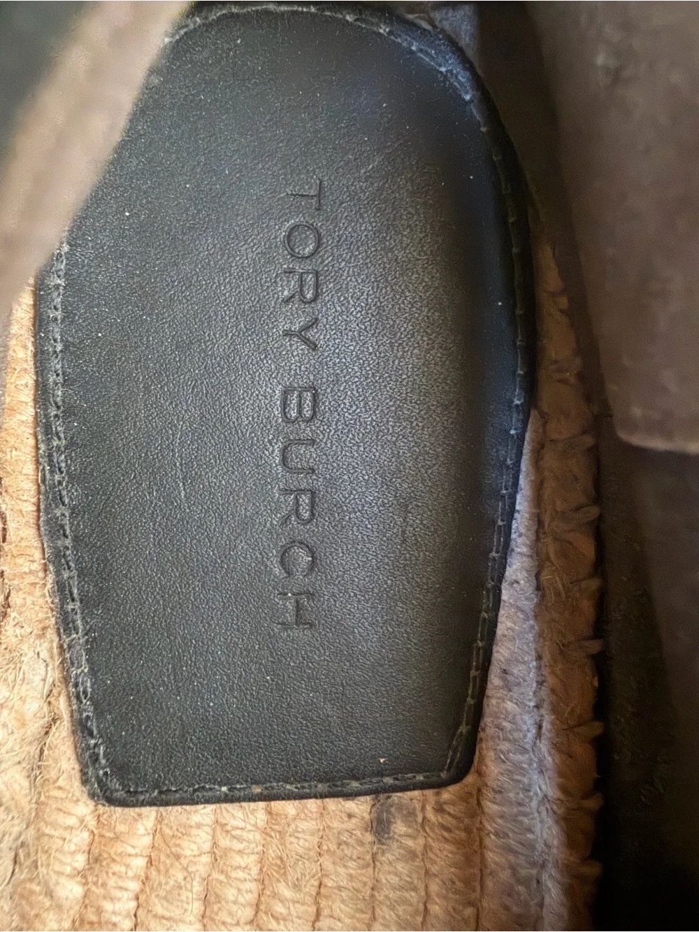 Tory Burch Black Suede Espadrille Flats with Crystal Logo